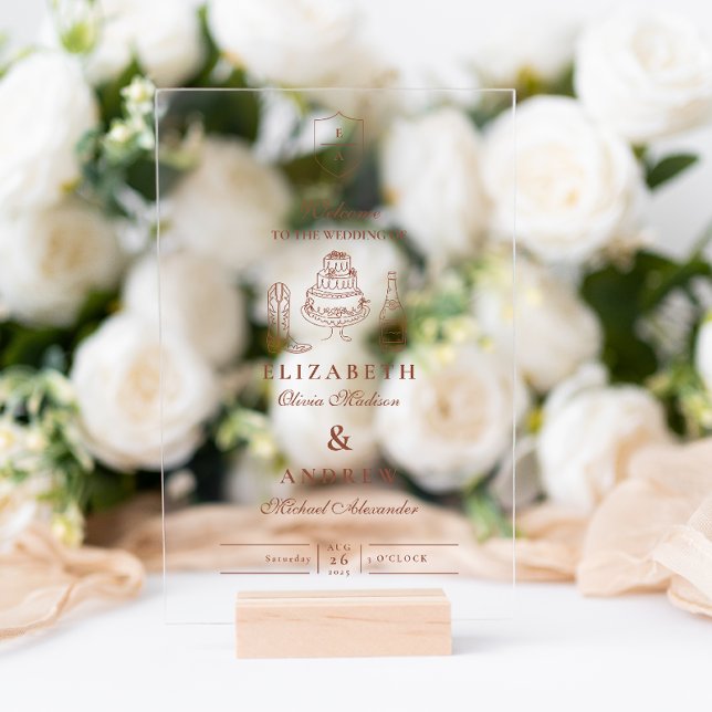 Terracotta Hand Drawn Funky Western Doodle Wedding Acrylic Sign (Creator Uploaded)