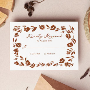 Terracotta Hand Drawn Whimsical Flower Wedding RSVP Card