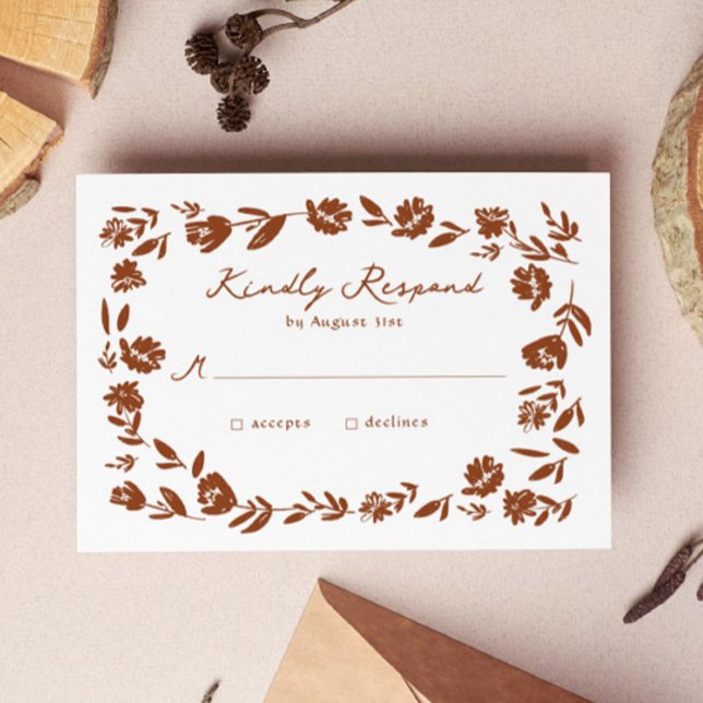 Terracotta Hand Drawn Whimsical Flower Wedding RSVP Card (Creator Uploaded)