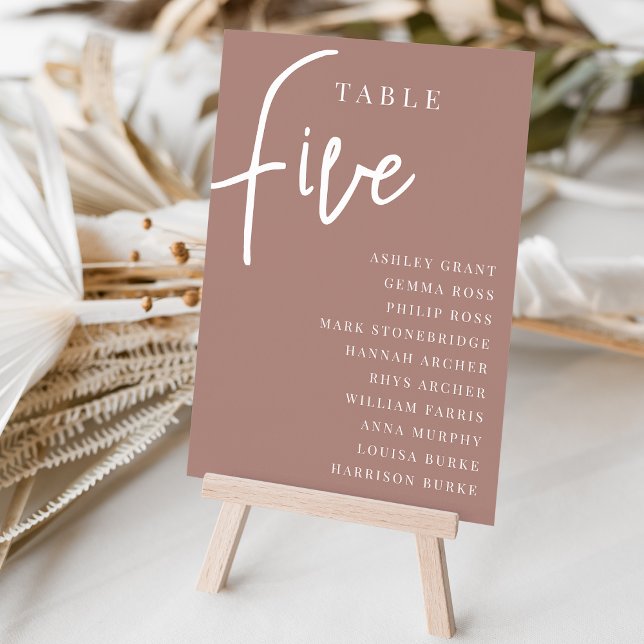 Terracotta Hand Scripted Table FIVE + Guest Names Number (Creator Uploaded)
