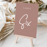 Terracotta Hand Scripted Table SIX Table Number<br><div class="desc">Simple and chic table number cards in earth tone Terracotta and white make an elegant statement at your wedding or event. Design features "table [number]" in an eyecatching mix of classic serif and handwritten script lettering. Design repeats on both sides. Individually numbered cards sold separately; order each table number individually...</div>