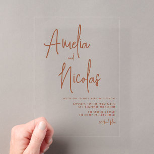 Terracotta Handwritten Script Minimalist Wedding Acrylic Invitations