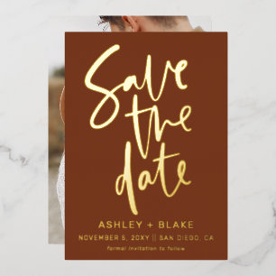 Terracotta Handwritten Script Photo Save The Date 