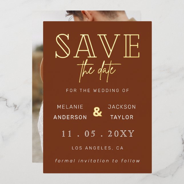 Terracotta Handwritten Script Photo Save The Date (Front/Back)