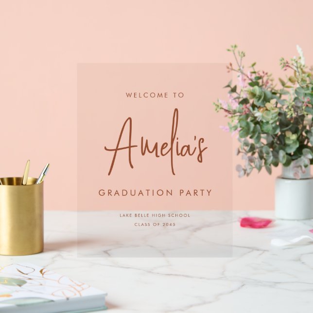 Terracotta Handwritting Graduation Party Welcome Acrylic Sign (Wedding)