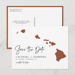 Terracotta Hawaii State Map QR Code Save the Date Announcement Postcard