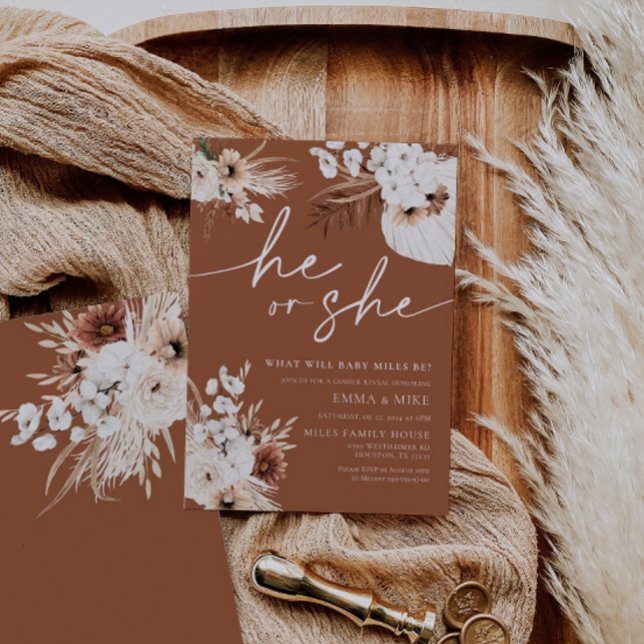 Terracotta He or She Gender Reveal Invitation (Creator Uploaded)