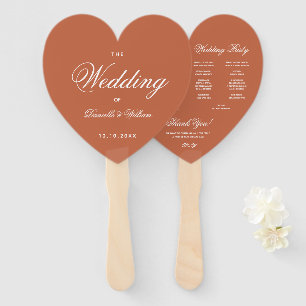 Terracotta Heart Elegant Script Wedding Program Hand Fan
