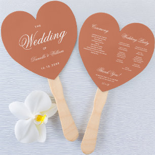 Terracotta Heart Elegant Script Wedding Program Hand Fan