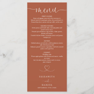 Terracotta Heart Script Wedding Dinner Menu