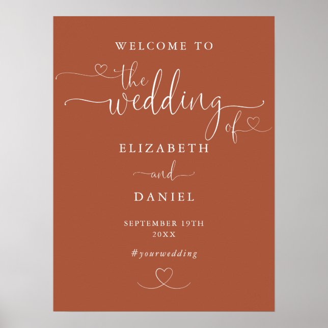 Terracotta Heart Script Wedding Welcome Sign (Front)
