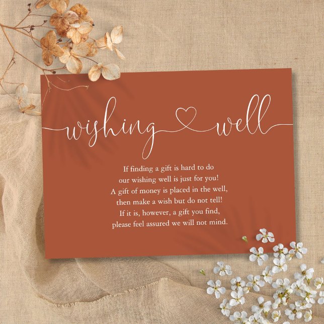 Terracotta Heart Script Wishing Well Wedding Enclosure Card (Terracotta Heart Script Wishing Well Wedding Enclosure Card)