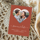 Terracotta Heart Shape Photo Wedding Save the Date<br><div class="desc">Let guests know to save the date for your wedding with this pretty minimalist photo card. The overlay frame will place your photo with a heart. Square-dimension photos are preferred. You may adjust the boundaries of the image by clicking "Personalize this template, " scrolling down, and then clicking "customize further"...</div>