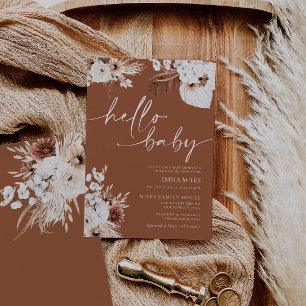 Terracotta Hello Baby Invitation for Baby Shower