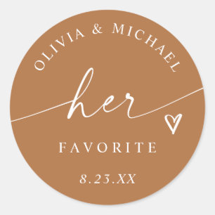 Terracotta Her Favourite Script Wedding Treat Bag Classic Round Sticker