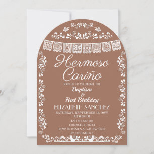 Terracotta Hermoso Cariño Baptism & First Birthday Invitation