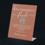 Terracotta Honeymoon Fund QR Code Pedestal Sign<br><div class="desc">An elegant terracotta honeymoon fund sign,  personalised with your special message,  names and wishing well QR code. Designed by Thisisnotme©</div>