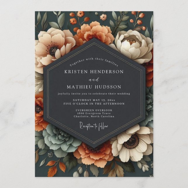 Terracotta Illustrious Autumnal Wedding Invitation (Front)