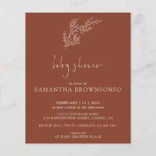 Terracotta Indie Boho Botanical Budget Baby Shower Flyer