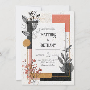 Terracotta & Ink Abstract Floral Wedding Invitation