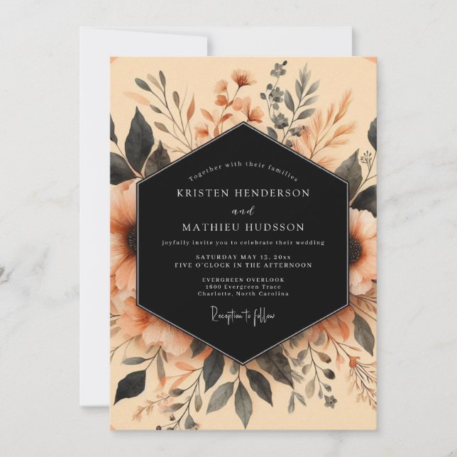 Terracotta Inky Botanical Wedding Invitation (Front)