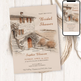Terracotta Italian Villa Sketch Bridal Shower Invitation
