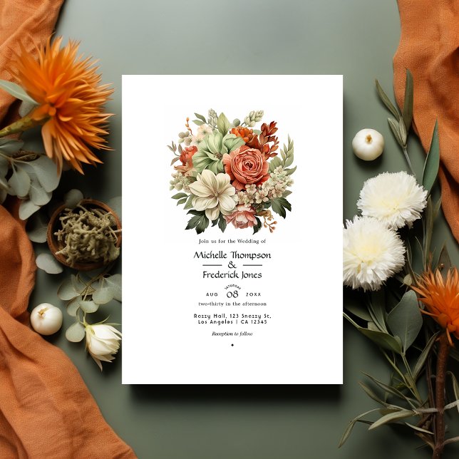 Terracotta, Ivory, and Sage Green Floral Wedding Invitation (Creator Uploaded)