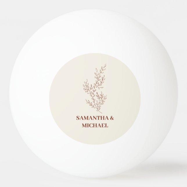 Terracotta Ivory Beige Ivy Flower Wedding Games Ping Pong Ball (Front)
