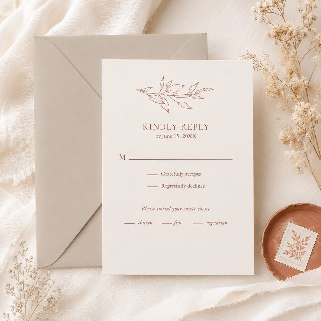 Terracotta Ivory Botanical Wedding RSVP Card (Terracotta Ivory Botanical Wedding RSVP Card)