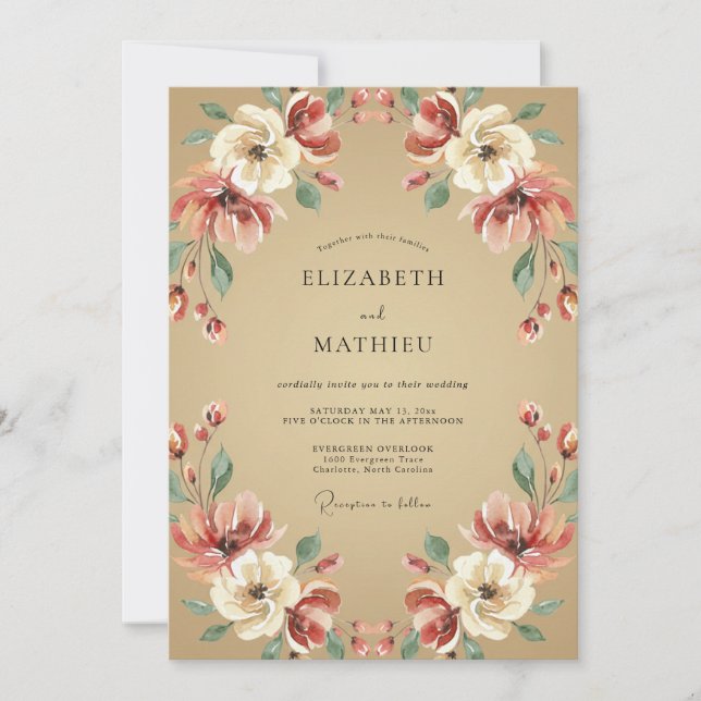 Terracotta Ivory Cream Leafy Wedding Invitation (Front)