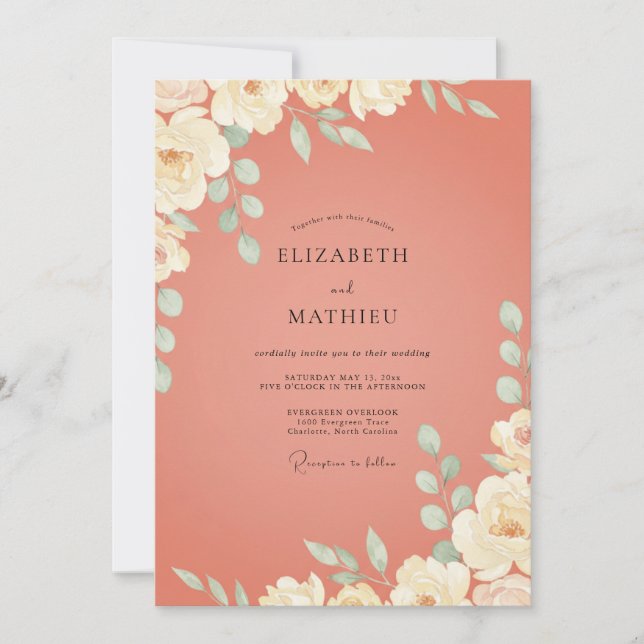 Terracotta Ivory Leafy Wedding Invitation (Front)
