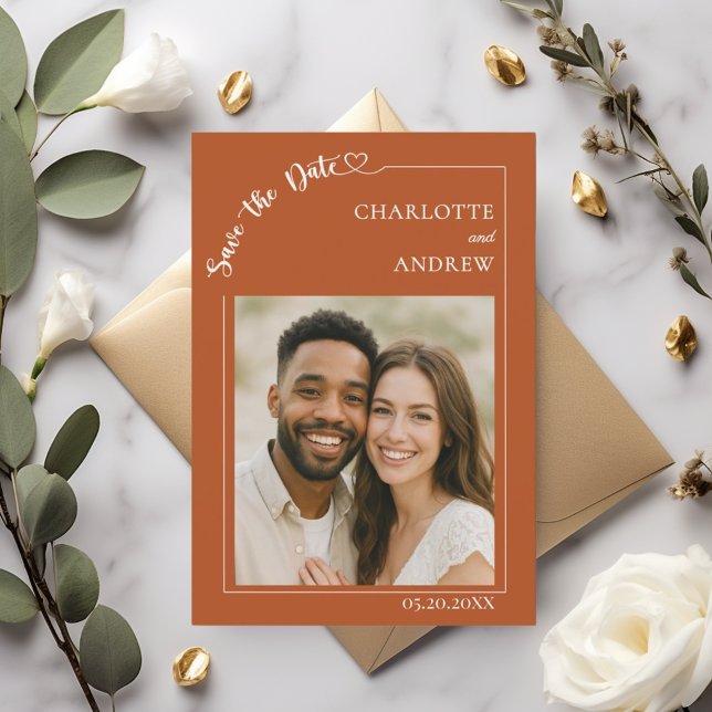 Terracotta ivory photo wedding Save the Date (Creator Uploaded)