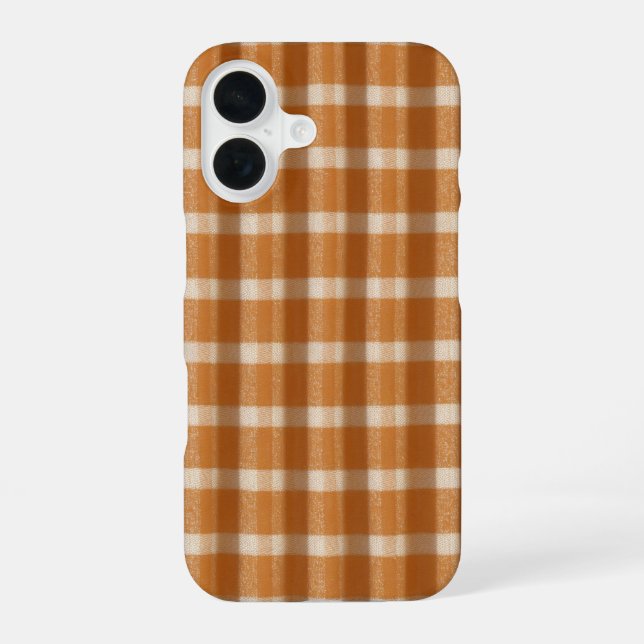 Terracotta & Ivory Retro Check Pattern iPhone 16 Case (Back)