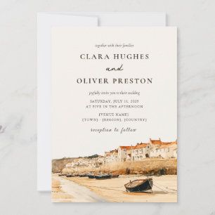 Terracotta Ivory Script Cornwall Harbour Wedding Invitation