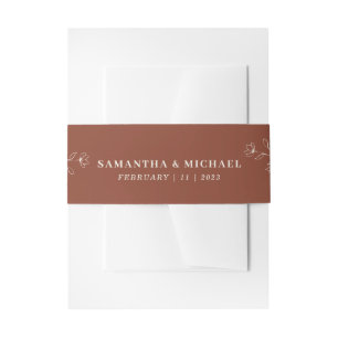Terracotta Ivory Tiny Flower Monogram Elegant Invitation Belly Band