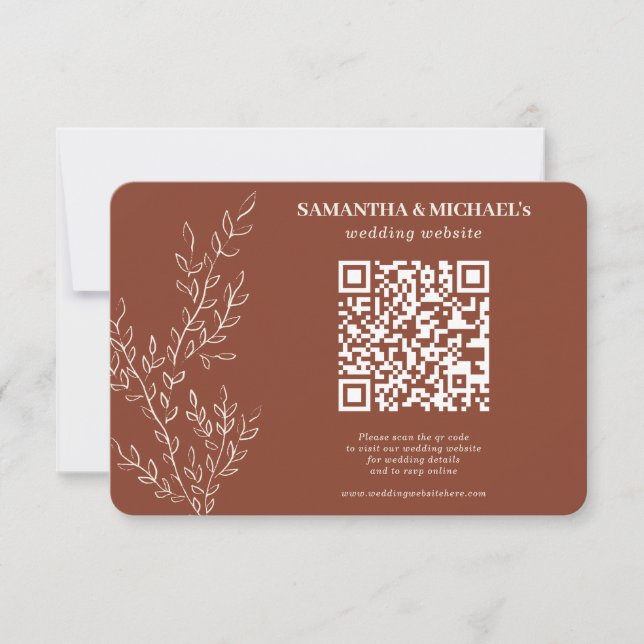 Terracotta Ivy Floral Qr Wedding Website Detail RSVP Card (Front)