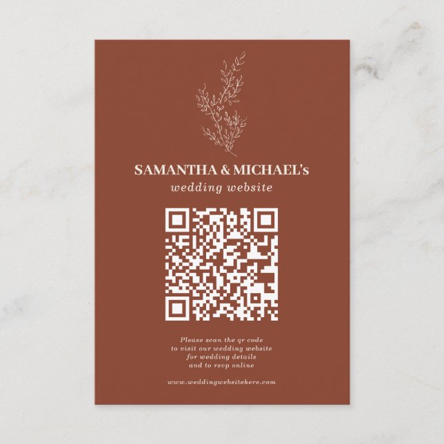 Terracotta Ivy Floral Qr Wedding Website Enclosure Card (Front)