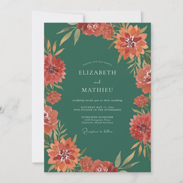 Terracotta Jade Wreath Wedding Invitation (Front)