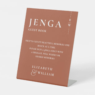 Terracotta Jenga Guest Book Minimalist Modern Pedestal Sign
