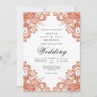 Terracotta Lace Border Wedding Invitation