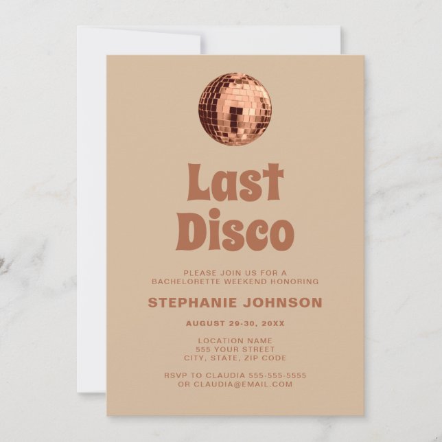 Terracotta Last Disco Bachelorette Weekend Invitation (Front)