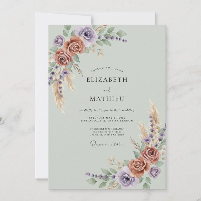 Terracotta Lavender Floral Rustic Wedding Invitation (Front)