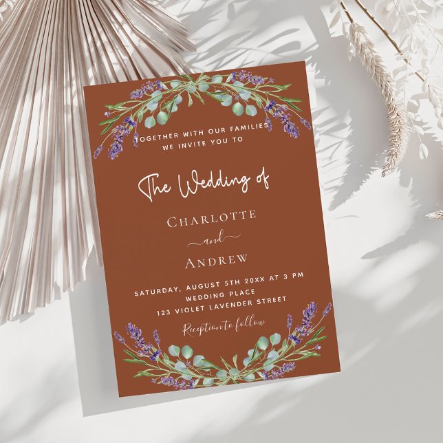 Terracotta lavender violet floral greenery wedding invitation (Creator Uploaded)