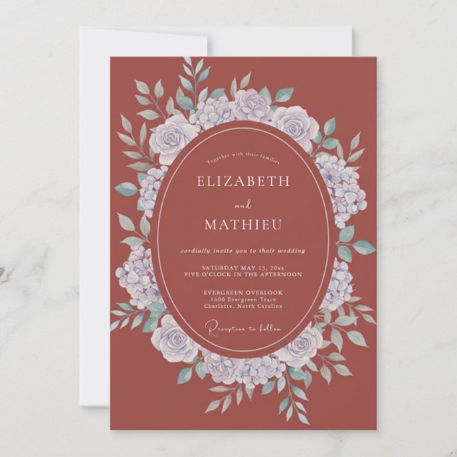 Terracotta Lavender Wreath Wedding Invitation (Front)