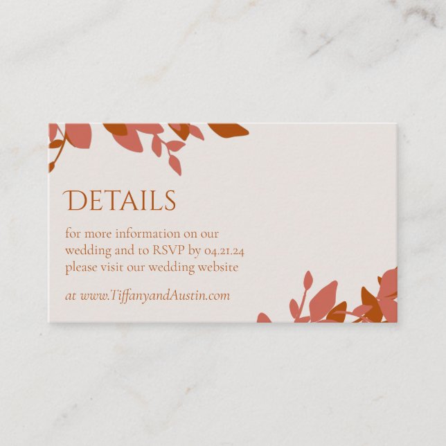 Terracotta Leaves Modern Wedding Enclosure Card (Front)