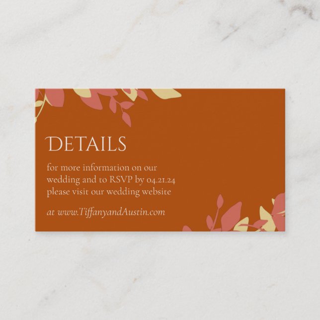 Terracotta Leaves Modern Wedding Enclosure Card (Front)