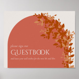 Terracotta Leaves Modern Wedding Guestbook Sign