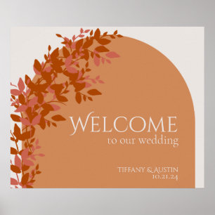 Terracotta Leaves Modern Wedding Welcome Sign