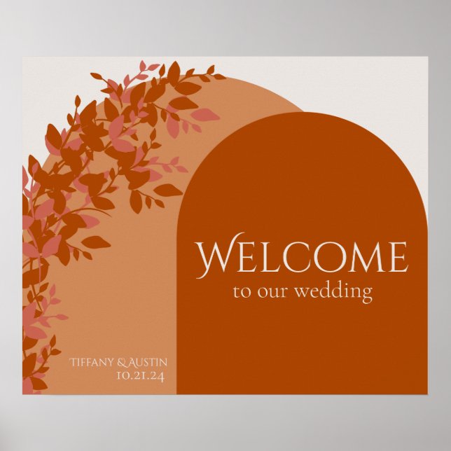 Terracotta Leaves Modern Wedding Welcome Sign (Front)