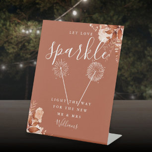 Terracotta Let Love Sparkle Floral Fall Wedding Pedestal Sign